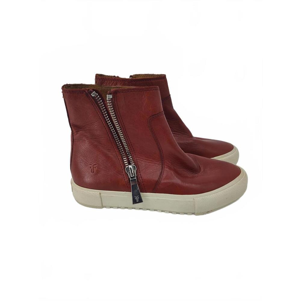 Frye Leather Gia Lug Zip Ankle Booties High Top Sneaker Size 7 Gloria Red Clay - Picture 8 of 13